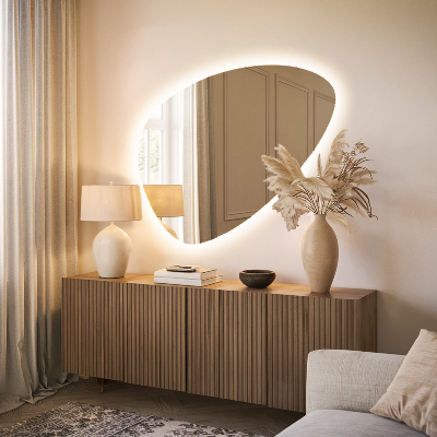 Miroir asymétrique œuf suspendu LED lumineaux