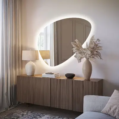 Miroir asymétrique œuf suspendu avec éclairage LED