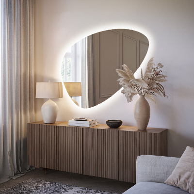 Miroir asymétrique œuf suspendu LED lumineaux
