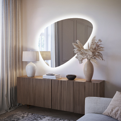 Miroir asymétrique œuf suspendu LED lumineaux