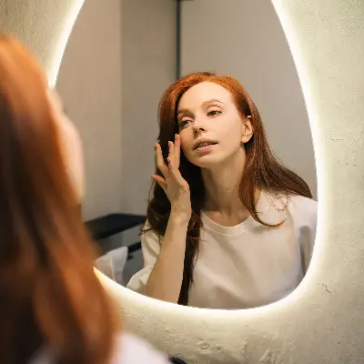 Miroir asymétrique œuf suspendu avec éclairage LED