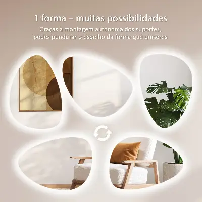 Miroir asymétrique œuf suspendu avec éclairage LED
