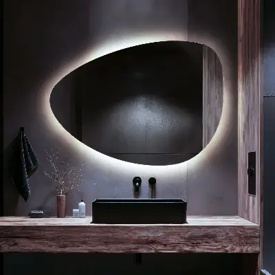 Miroir asymétrique œuf suspendu avec éclairage LED