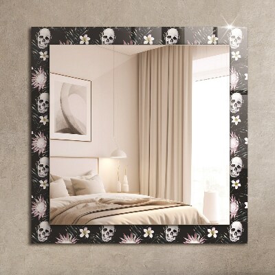Miroir avec décoration Crânes et fleurs