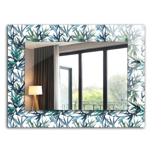 Miroir cadre avec impression Feuilles de bambou à l'aquarelle