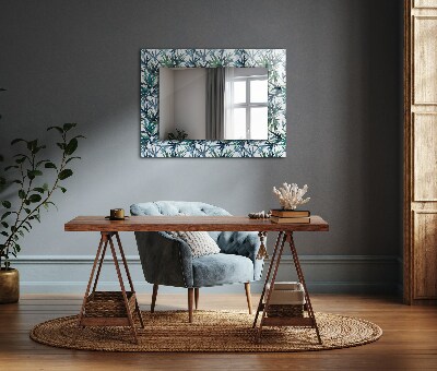 Miroir cadre avec impression Feuilles de bambou à l'aquarelle