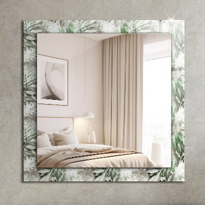Miroir cadre avec impression Dessin de feuilles vertes