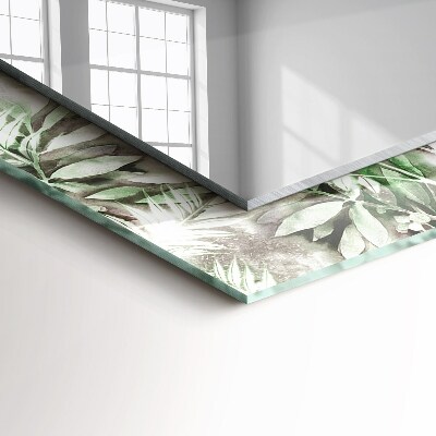Miroir cadre avec impression Dessin de feuilles vertes