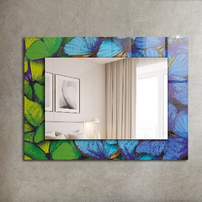 Miroir cadre avec impression Papillons bleus et verts