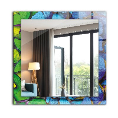 Miroir cadre avec impression Papillons bleus et verts