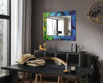 Miroir cadre avec impression Papillons bleus et verts