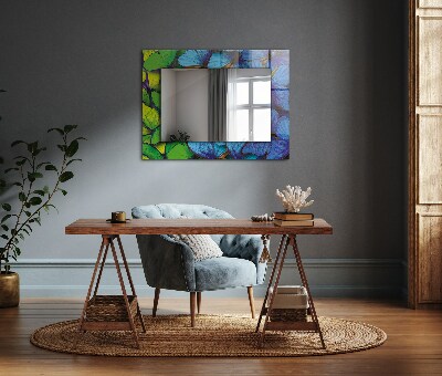 Miroir cadre avec impression Papillons bleus et verts