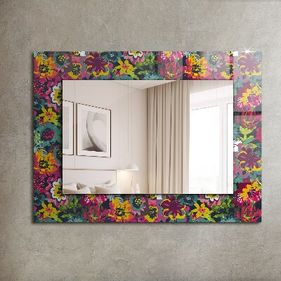 Miroir cadre avec impression Motif floral coloré