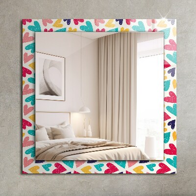 Miroir cadre avec impression Motif de cœurs colorés