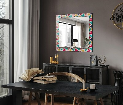 Miroir cadre avec impression Motif de cœurs colorés