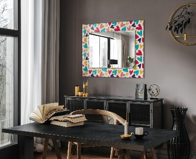 Miroir cadre avec impression Motif de cœurs colorés