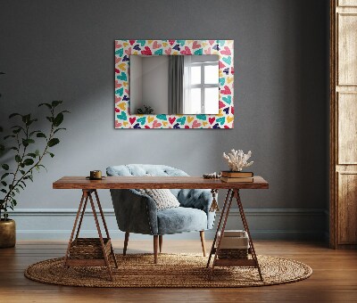 Miroir cadre avec impression Motif de cœurs colorés