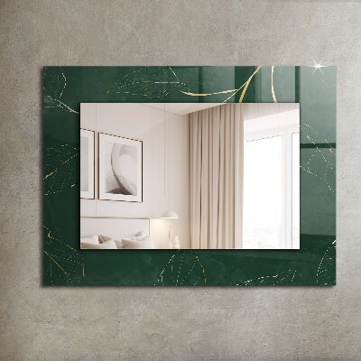 Miroir avec décoration Feuilles vertes et dorées