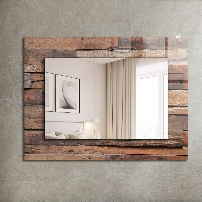 Miroir cadre avec impression Mur recouvert de bois