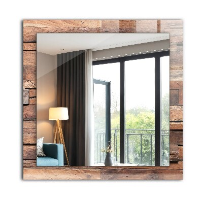 Miroir cadre avec impression Mur recouvert de bois