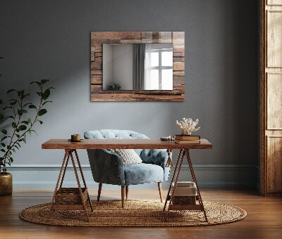 Miroir cadre avec impression Mur recouvert de bois