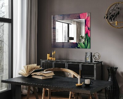 Miroir imprimé Bois avec tulipes roses