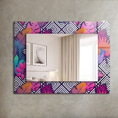 Miroir cadre avec impression Feuilles tropicales colorées