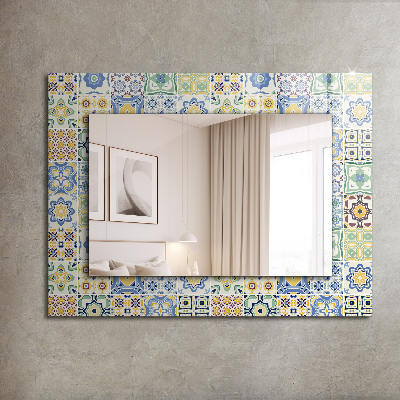 Miroir cadre avec impression Motifs en carreaux colorés