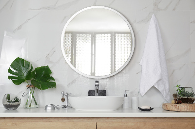Miroir de salle de bain rond cadre blanc