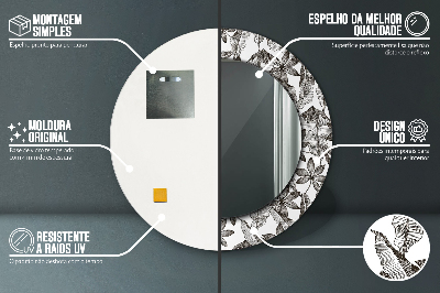 Miroir rond cadre imprimé Feuilles tropicales