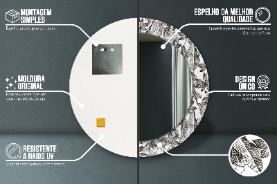 Miroir rond cadre imprimé Feuilles tropicales