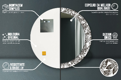 Miroir rond cadre imprimé Feuilles tropicales