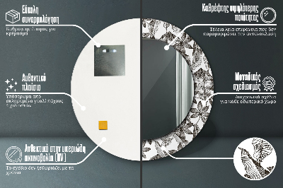 Miroir rond cadre imprimé Feuilles tropicales