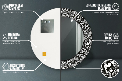 Miroir rond cadre imprimé Ornement