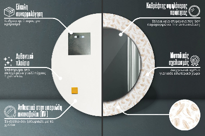 Miroir rond cadre imprimé Plumes