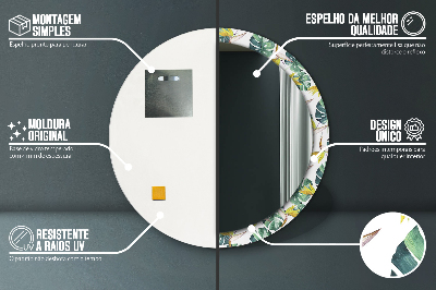 Miroir rond avec décoration Feuilles tropicales