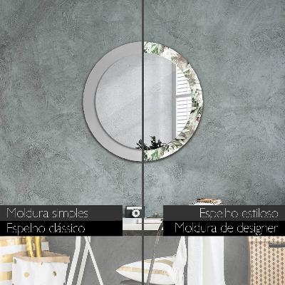 Miroir rond cadre avec impression Feuilles d'aquarelle