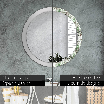 Miroir rond cadre avec impression Feuilles d'aquarelle