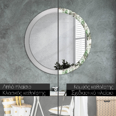 Miroir rond cadre avec impression Feuilles d'aquarelle