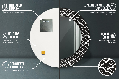 Miroir rond cadre imprimé Ecailles orientales