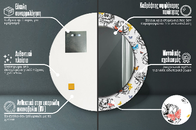 Miroir rond cadre imprimé Papillon