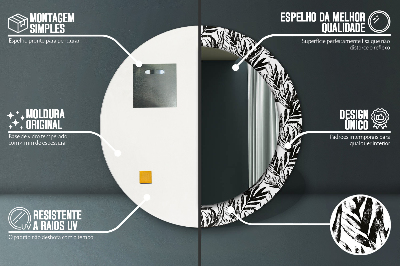 Miroir rond cadre imprimé Monstera