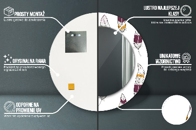 Miroir rond cadre avec impression Plumes