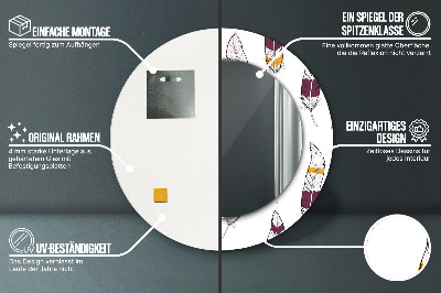 Miroir rond cadre avec impression Plumes