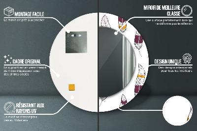 Miroir rond cadre avec impression Plumes