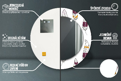 Miroir rond cadre avec impression Plumes