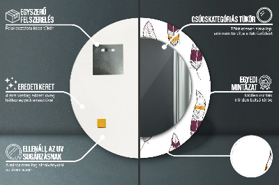 Miroir rond cadre avec impression Plumes