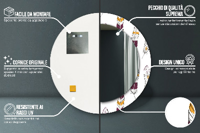 Miroir rond cadre avec impression Plumes