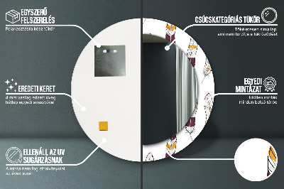 Miroir rond cadre avec impression Plumes