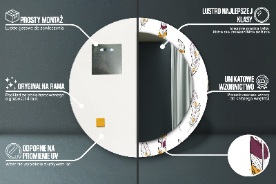 Miroir rond cadre avec impression Plumes
